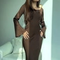 thumbnail image 5 of Maxi Dresses for Women Elegant Classy Fall Long Bell Sleeve Ruched Bodycon Fitted Cocktail Party Slit Dress Brown XXL, 5 of 8