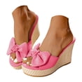 thumbnail image 6 of Rokment Women's Bow Espadrilles Platform Wedge Slides Dressy Sandals Bride Wedding Fashion Casual Suede Chunky High Heels Beach Summer Heeled Dress Slippers C Size 6, 6 of 7