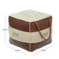 thumbnail image 4 of DecMode Stripes Brown Canvas Text Pouf with Leather Accents, 4 of 15