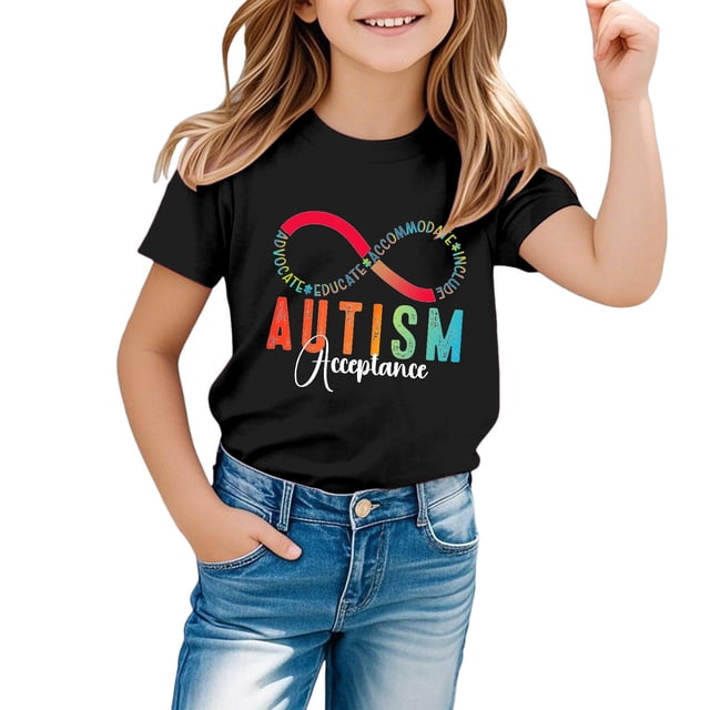Chandail Filles Col Rond Garçons T-Shirt à Manches Courtes Fille Tenues d'Été Garçon Cadeaux Âge 7-8 Ans