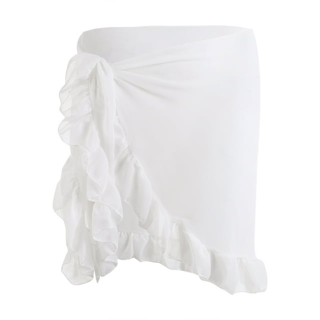 Fortune Women Mesh Mini Ruffle Skirts Cover Up Candy Color Bathing Skirt Beachwear Wrap