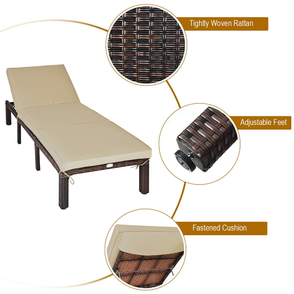 Aimee Lii Outdoor Rattan Adjustable Cushioned Chaise, Patio Loungers, Light Brown