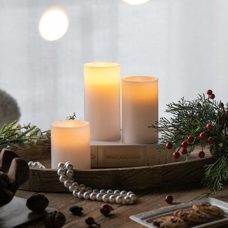Llinc Store 3 Pack Battery-Powered Flameless Pillar Candles White LED Candles with Remote Timer, Decorative Fake Candles for Room Fall Decor Wedding Christmas Decorations