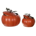 thumbnail image 1 of Metal Orange Pumpkin Jar With Lid Set Of 2, 1 of 3