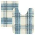 thumbnail image 3 of 2 Piece Soft Bathroom Rug Set Dusty Blue and Beige Check Bath Mat and U-Shaped Toilet Contour Rug (16"x24"+20"x24"), 3 of 9