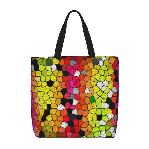 Naloa Colorful Tie Dye Stained Glass 1 Tote Bag for Women, Foldable Tote Bag With Zipper, Large Shoulder Bag, Top Handle Handbag for Travel, Work, Shopping