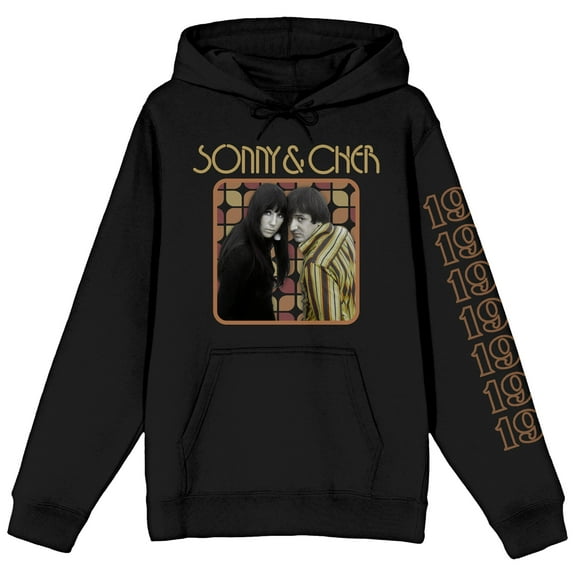 Sonny & Cher Vintage Art Long Sleeve Black Adult Hooded Sweatshirt -Medium