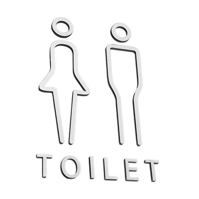 Letrero de inodoro 2 piezas Sunnimix Tablero de Señalización Baño Restaurante Baño Hotel Sin perforación Hombre Mujer Baño plata Muestra del retrete