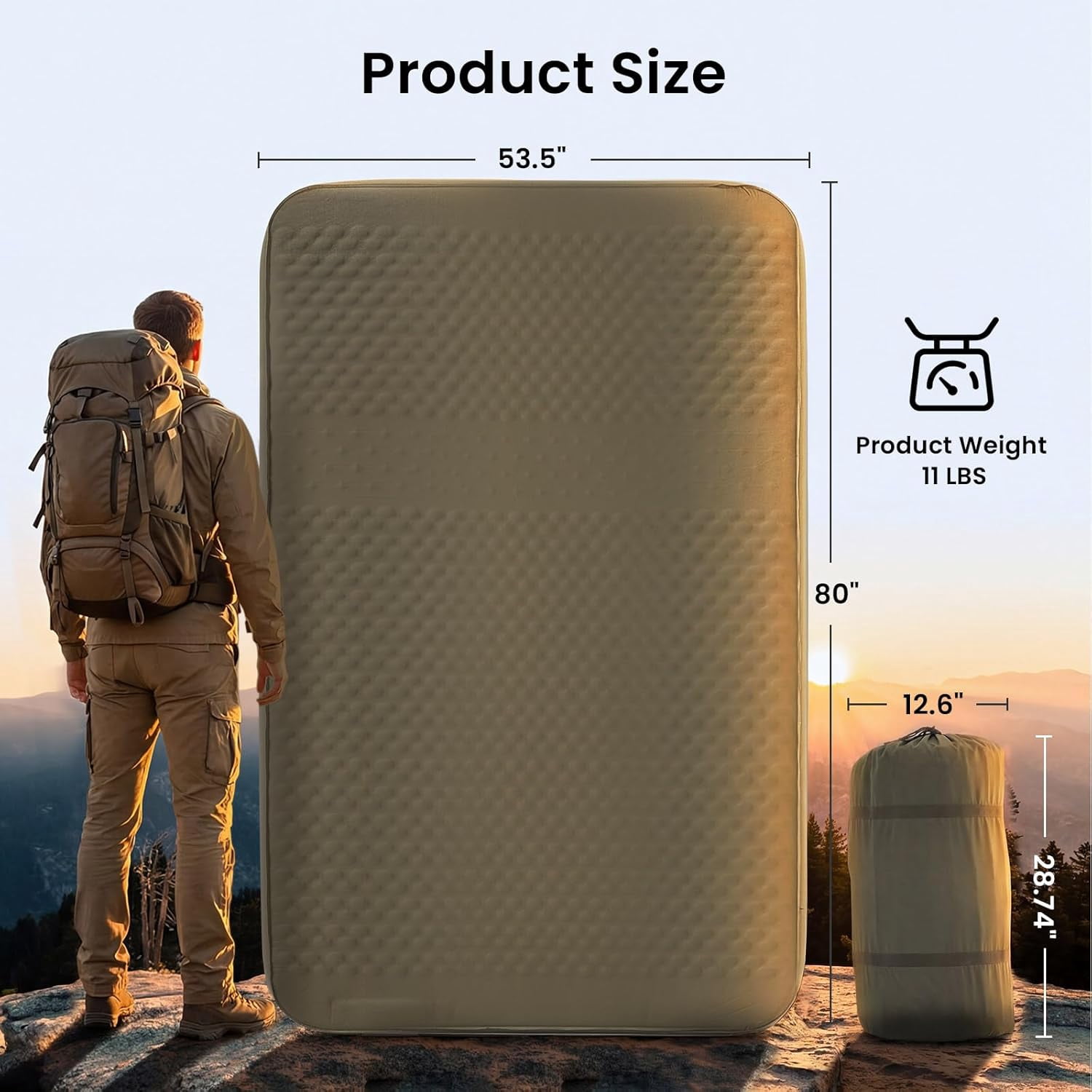 Lilypelle 4" Self Inflating Double Sleeping Pad for Camping,Built-in Pump Mattress for Backpacking, Traveling,4 Season Inflatable Sleeping Mat with High Support for Cot,Tent,Car