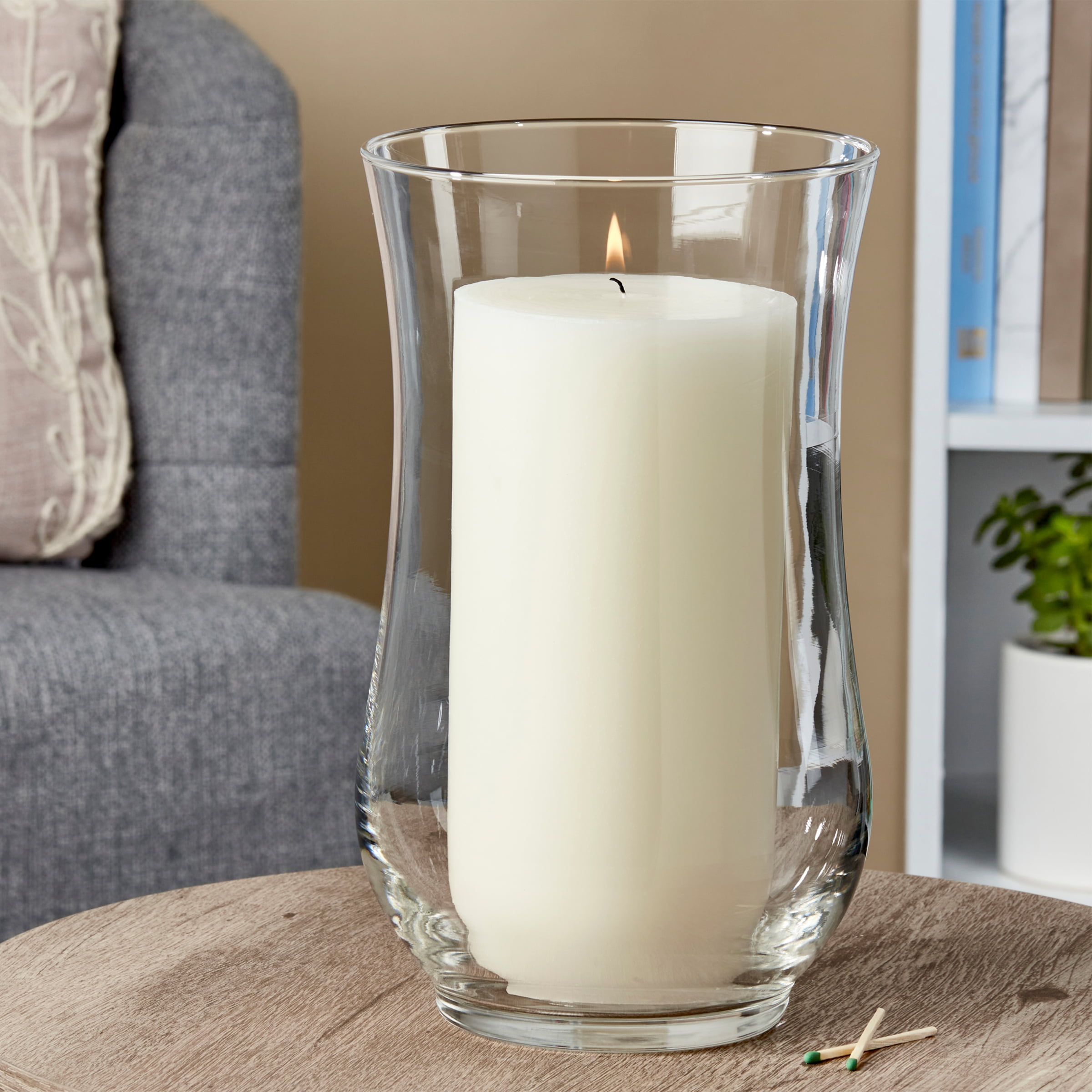 (2 pack) Mainstays Curved Clear Glass Hurricane Pillar Candle Holder, 11 in