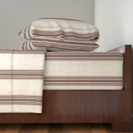 Striped Rustic Stripe Pink Modern 100% Cotton Sateen Sheet Set by