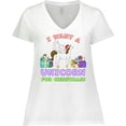 thumbnail image 3 of Inktastic I Want a Unicorn for Christmas with Presents Women's Plus Size V-Neck T-Shirt, 3 of 5