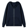 thumbnail image 5 of Dwellite Women's Zip Up Hoodies Oversized Fleece Long Sleeve Sweatshirts Casual Fall Jacket Coat with Pockets Navy M, 5 of 7