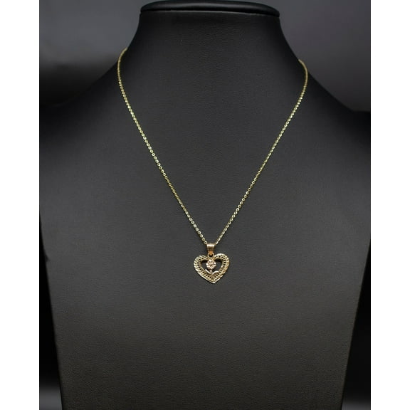 14k Real Gold Heart Rose Necklace,14K Real SOLID Gold Heart Charm, 14k Real Gold 1.3mm SOLID Cable  Chain Necklace, Gold Heart Pendant (Charm and Necklace Lentgh:Only Charm;)