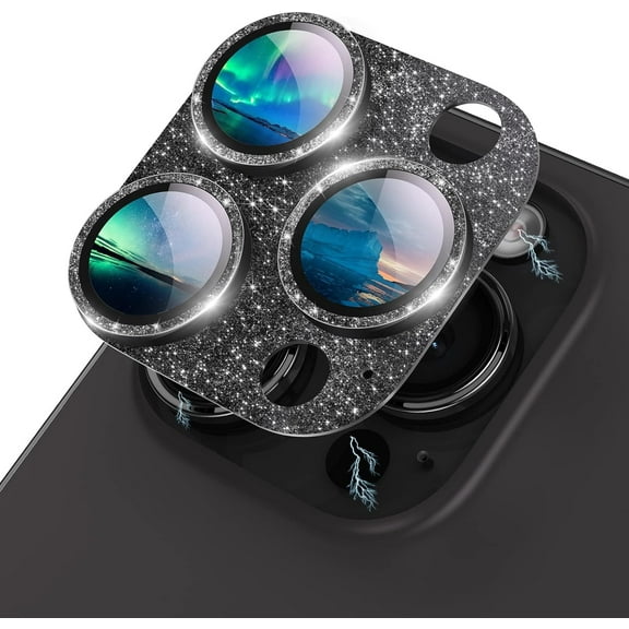 for iPhone 14 Pro and iPhone 14 Pro Max Camera Lens Protector Bling Glitter 3D Full Coverage Camera Screen Cover Accessories for iPhone 14 Pro Max/ 14 Pro Glitter Graphite