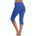 thumbnail image 4 of Women's Low Rise Yoga Pants - Slim Fit 3/4 Length Hip Lift Stretchy Leggings for Workout & Lounge ,Royal Blue,M, 4 of 8