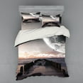 thumbnail image 2 of Space Duvet Cover Set, Moon Fantasy Planet Beach with Old Pier with Sea Waves Fiction Eclipse Sky Landscape, Bedding Set with Shams and Fitted Sheet, 3 Sizes, by Ambesonne, 2 of 3