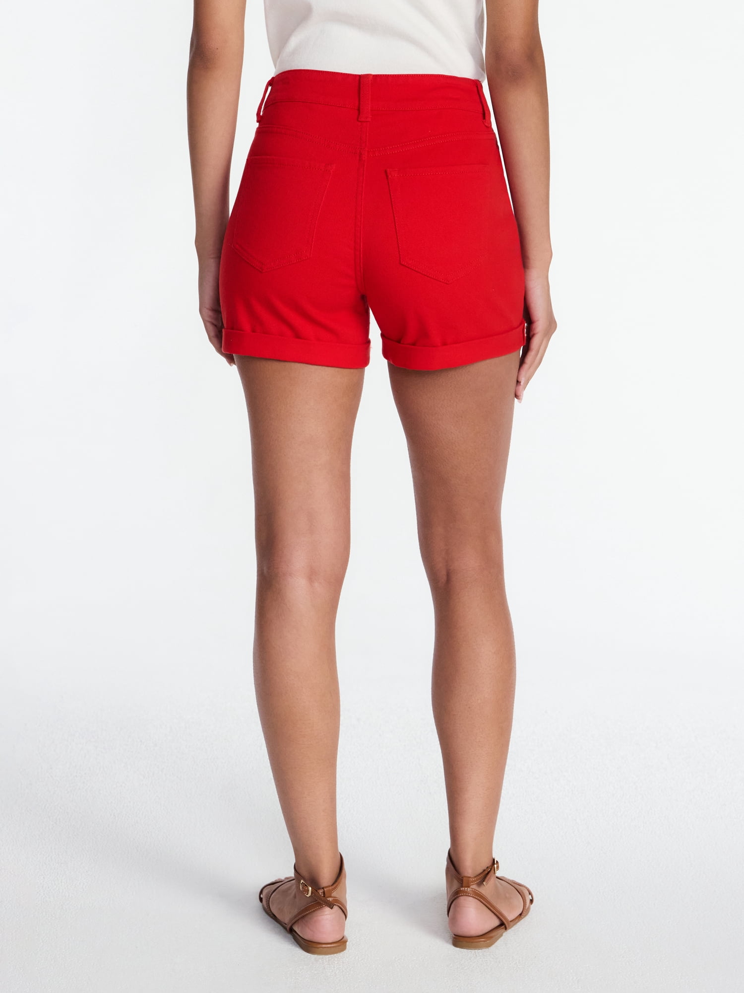 Time and Tru Women's Mid Rise Roll Cuff Denim Shorts, 4" Inseam, Sizes 0-20