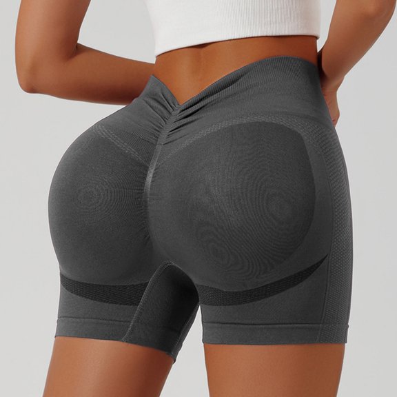 Yoga Shorts for Women V Back Trendy Seamless Scrunch Athletic Shorts Gym Shorts