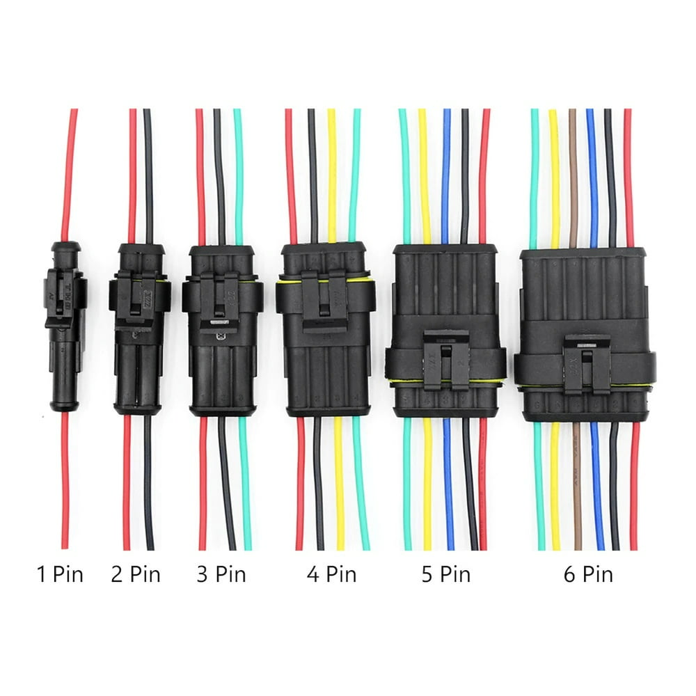 1-6 Pin/Way Waterproof Male/Female Connectors + Attached Wire Cable