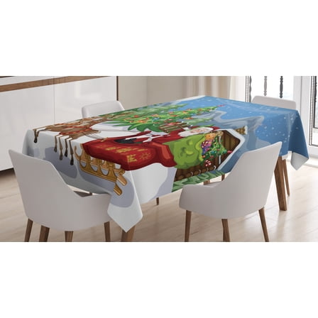 Ambesonne Christmas Tablecloth Rectangular Table Cover, Snowdrift Reindeers, 60"x90", Multicolor