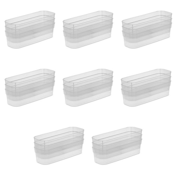 Sterilite Set (3) Narrow Storage Trays, Clear Plastic Open Bins, Drawer Organizers, 8 Count