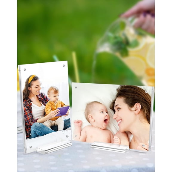 10 Pack Acrylic Picture Frame 5×7 Clear Double Sided Magnetic Photo Frame - Frameless Baby Friend Family Picture Desktop Display with Support Stand and Gift Boxes