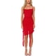 thumbnail image 1 of Vestido midi ajustado sin mangas con tirantes de espagueti y volantes para mujer Inspire Chic en rojo M, 1 of 6