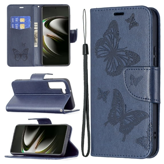 TECH CIRCLE Galaxy S23 Plus Case,Embossed Butterfly PU Leather Credit Card Holder Slots Full Body Protection Kickstand Flip Folio Shockproof TPU Phone Cover for Samsung Galaxy S23 Plus 6.6",Blue