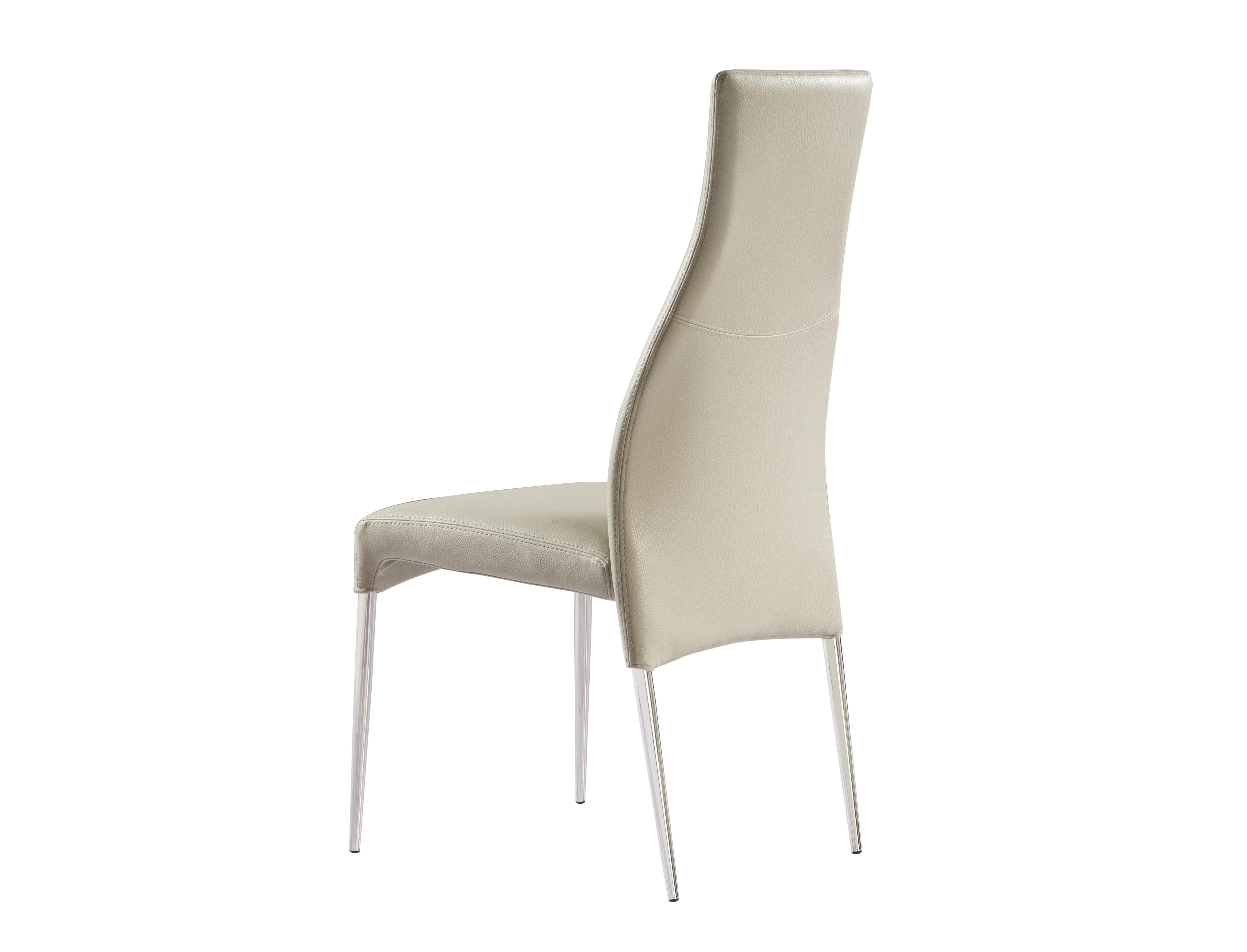 Curtis Dining Chair, taupe faux leather, polished stainless steel legs Dining Chairs With Stainless Steel Legs