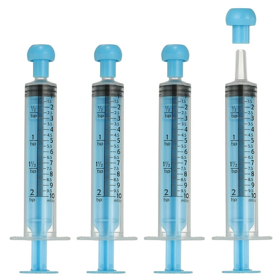 Uxcell Feeding Syringes with Cap Plastic Syringes Pet Feeding Measuring Tool No Needle, 10ml, Blue, 4 Pcs for Pets