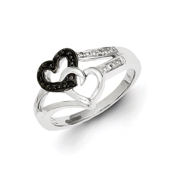 White Night Sterling Silver Rhodium-plated Black and White Diamond Heart Ring Q-QR3338-6