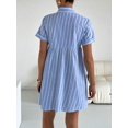 thumbnail image 2 of Light Blue Vertical Striped Shirt Dress For Women, Casual Short Sleeve Collared Mini Dress, 2 of 6