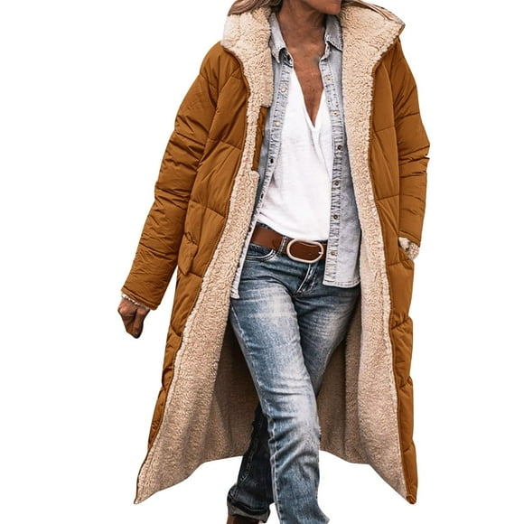 DondPO Puffer Jacket Womens Ladies Fashionable Warm Winter Coat Double Faced Long Sleeve Hooded Down Jacket Winter Jackets for Women Furry Jacket Brown 3XL Clearance!