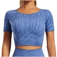 thumbnail image 2 of Vmvidoty Workout Tops for Women Athletic Seamless Crop Short Sleeve Shirts Basic Running Gym Yoga Tops Blue M, 2 of 5