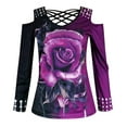 thumbnail image 4 of Blusa con hombros descubiertos y cuello en V de manga larga con estampado de flores a la moda para mujer Pompotops gfhjh22567, 4 of 5