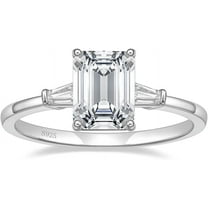 3CT 925 Sterling Silver Engagement Rings 3-Stone Emerald Cut Cubic Zirconia CZ Wedding Promise Rings for Her Wedding Bands for Women Size 3-11