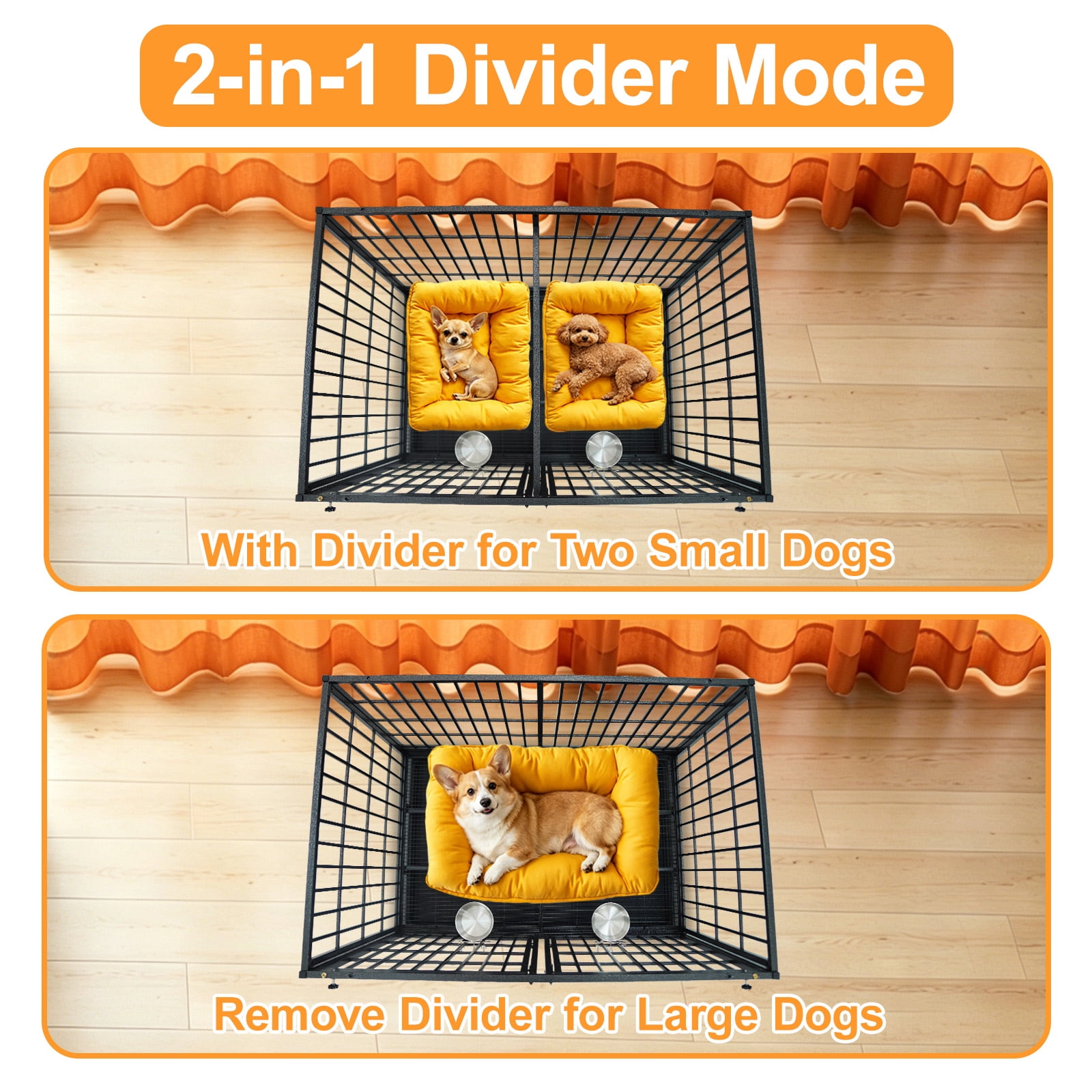 Homey Pet Stackable 43 inch Dog Crate Cage Kennel Indoor with Divider, 2X Steel Bowls, 4X Lockable Wheels, Tray, Heavy Duty Wire Dog Crates for Large/Medium/Small Dogs (Tall Model)