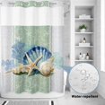 thumbnail image 2 of No Hook Shower Curtain, Blue Coastal Starfish Shower Curtains for Bathroom with See Through Top Window, Grey Sage Green Nautical Coral Summer Waterproof & Washable Bath Curtain 60"x72", 2 of 9