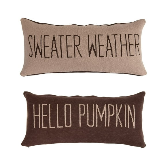 Creative Co-Op Reversible Cotton Throw Pillow with 2 Sayings Brown and Beige