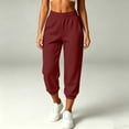 thumbnail image 1 of Wensltd Women's Capri Jogger Trousers Solid Elastic Waist Side Pockets Cropped Daily Wear, 1 of 4