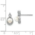 thumbnail image 4 of Sterling Silver Rhodium-Plated Fw Cultured Pearl & Diam. Earrings (13 X 7) Made In India qbe18jun, 4 of 5