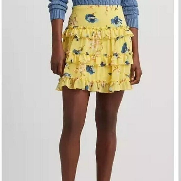 Ralph Lauren, Women's Ruffled Miniskirt, Yellow, 8