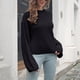 thumbnail image 4 of Suéter de punto para mujer, color puro, manga larga, suéter de punto, suéter casual suelto para otoño invierno negro S, 4 of 7