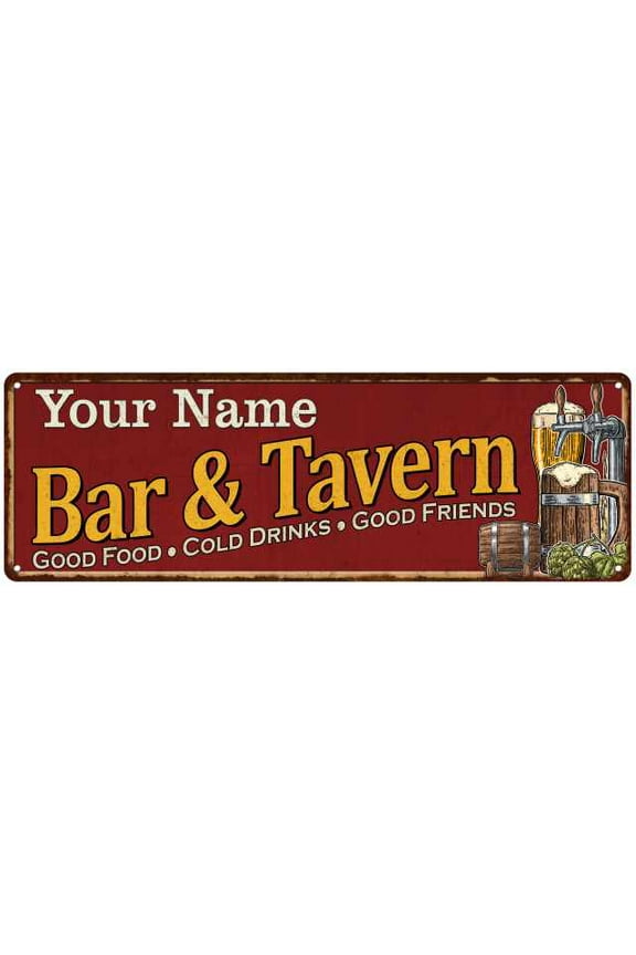 Omar's Bar and Tavern Red Chic Sign Man Cave Décor 8 x 24 Matte Finish Metal 108240002099