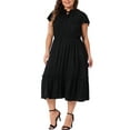 thumbnail image 2 of Agnes Orinda Women's Plus Size Self Tie Flutter Short Cap Sleeve Ruffle Midi Dresses 1X Black, 2 of 6