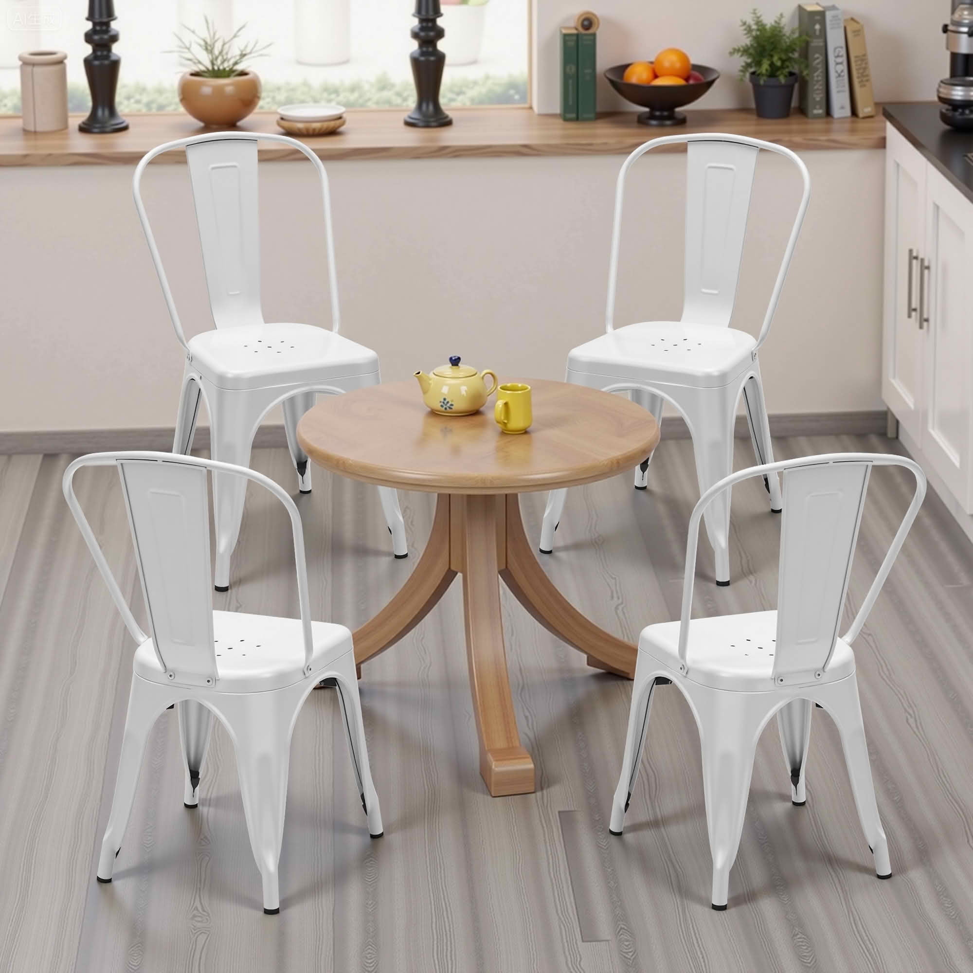 MAYEERTY Set of 4 Metal Dining Chairs Stackable Industrial Style 300LBS Weight Capacity for Kitchen Dining Room