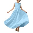 thumbnail image 2 of LEKWK Girls Bridesmaid Flower Dress Sleeveless Satin Bow Tie Backless Pageant Gown Pleated Flowy A-Line Princess Dresses for Birthday Party Wedding 0-13Y, 2 of 9