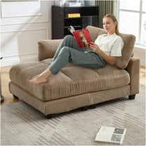 JERFIT Oversized Sleeper Sofa Bed with Chaise Lounge, Reversible Armrest, USB Charger & Cup Holders, Khaki Corduroy Convertible Couch for Living Room