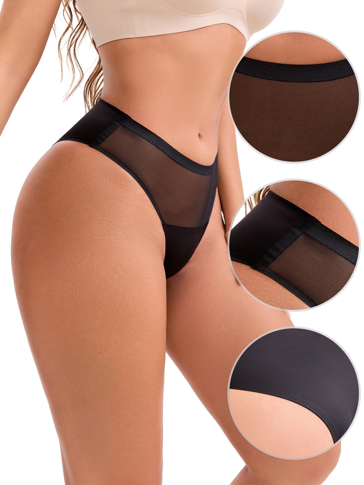 DARING DIVA Women's Ice Silk Mid Waisted Underwear Seamless Briefs S Black